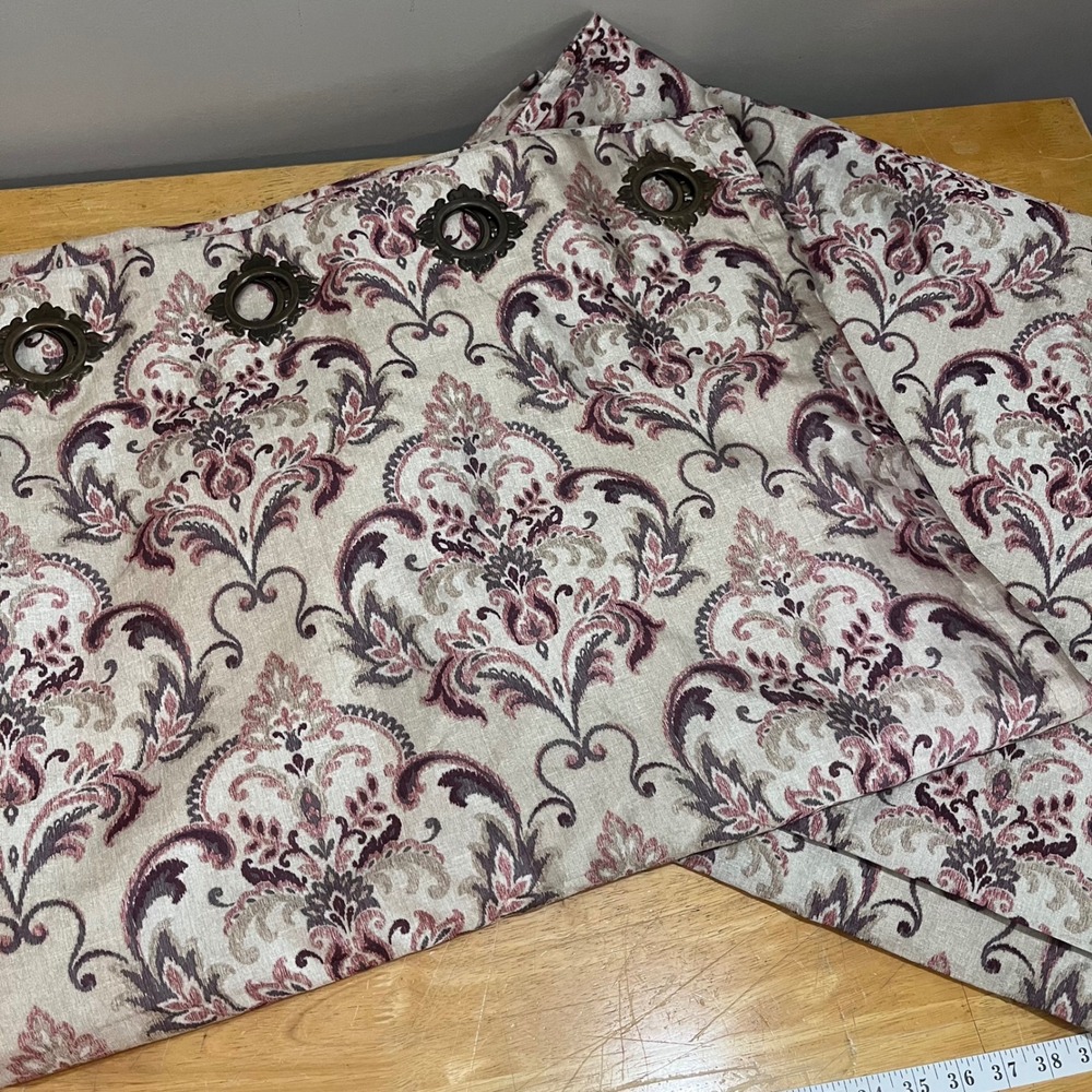 Royal Velvet Damask Floral Grommet Curtain Panels Set of 2 Burgundy Plum 50x84